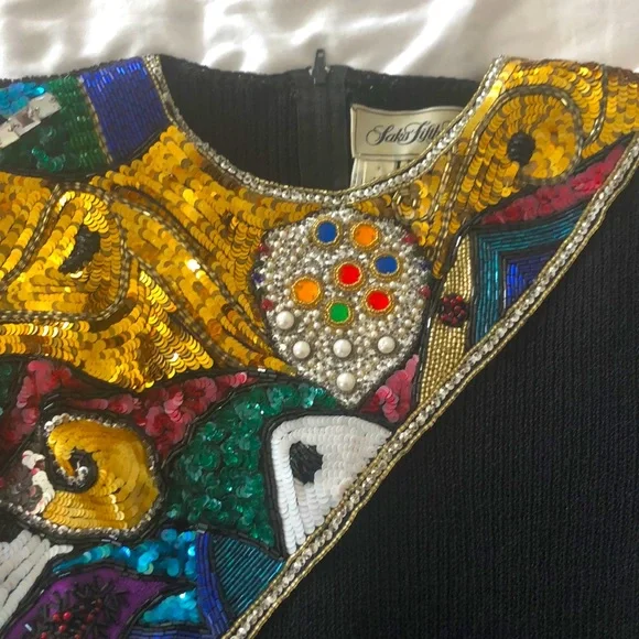 80s Saks Fifth Avenue Pat Sandler for Wellmore Sequin Beaded Dress M - Picture 4 of 16